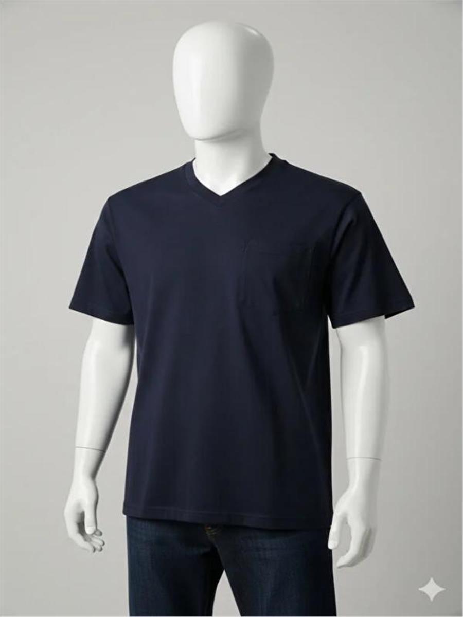 Yazlık V.yaka Penye Tshirt %100 Pamuklu Sol Göğüs Cepli